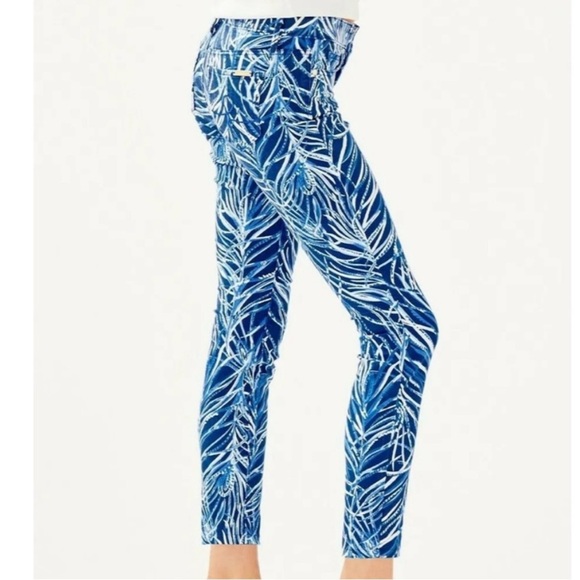 Lilly Pulitzer South Ocean Blue and White Ankle Cropped Jeans - Picture 1 of 15